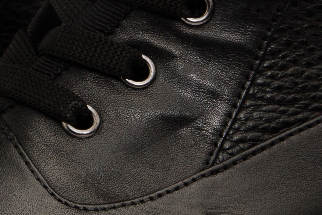 The Arata Black Leather Lace-Up Ankle Boot With a Side Zipper