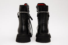 The Arata Black Leather Lace-Up Ankle Boot With a Side Zipper
