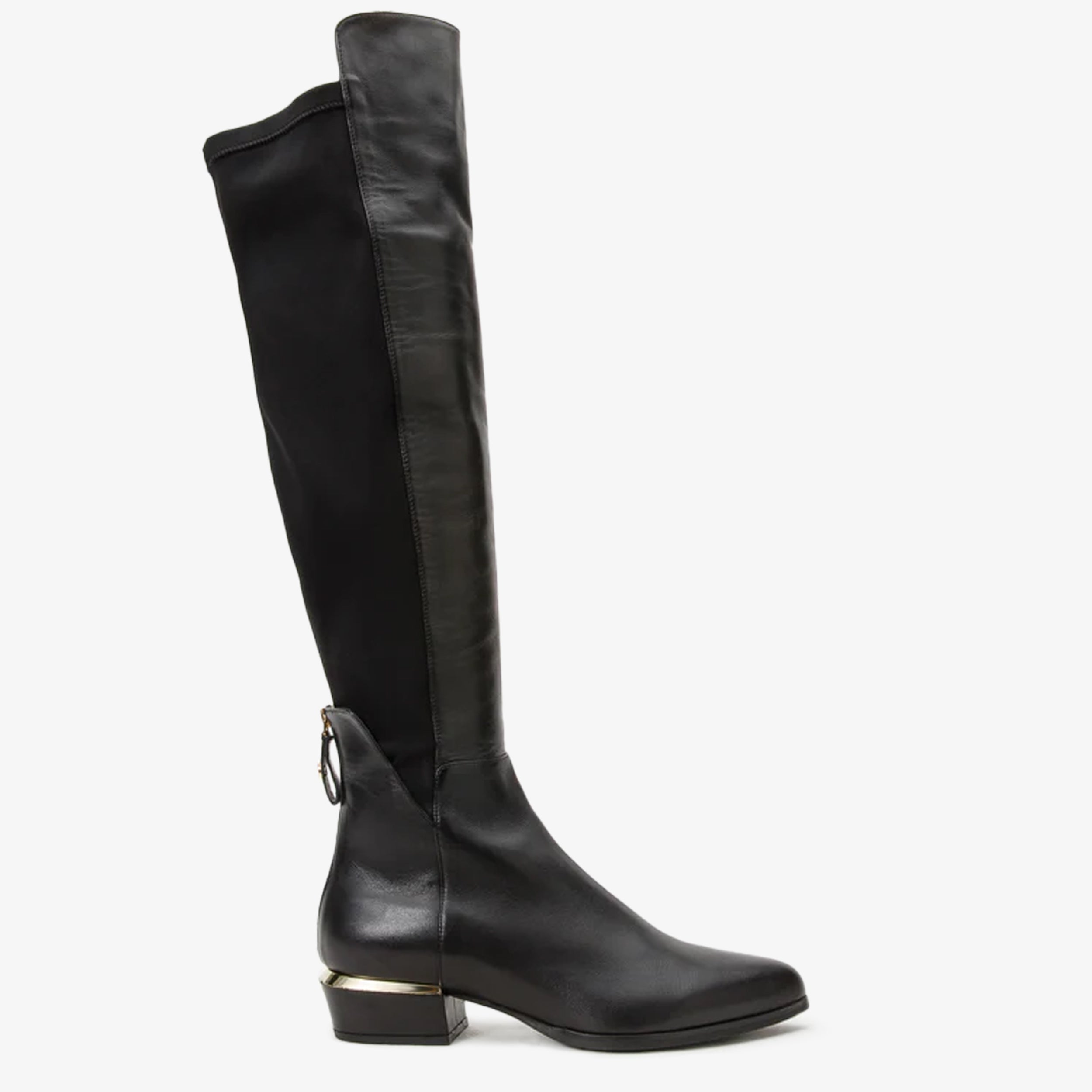 The Fairoks Black Leather Pointy Toe Knee High Boot