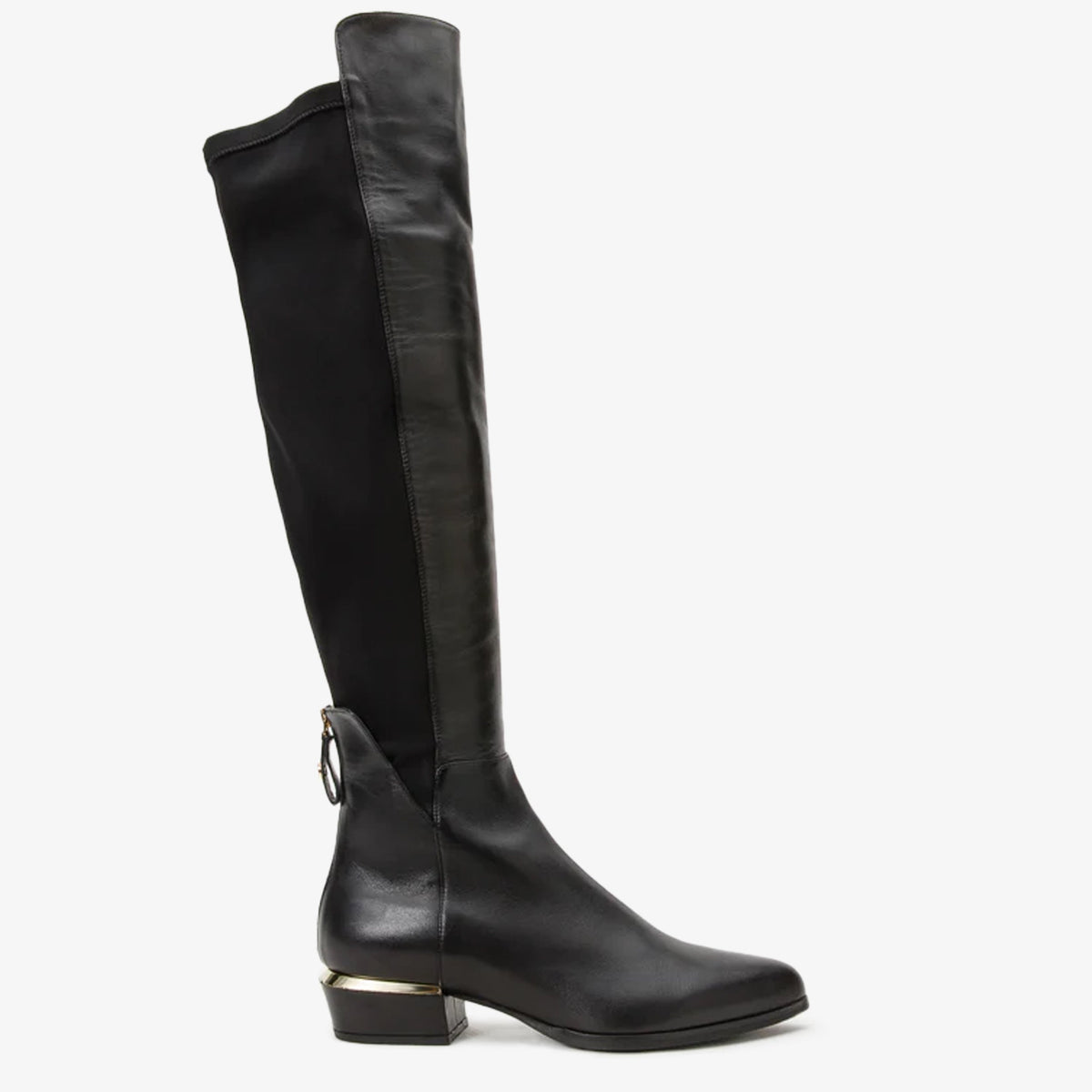 The Fairoks Black Leather Pointy Toe Knee High Boot
