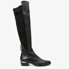 The Fairoks Black Leather Pointy Toe Knee High Boot