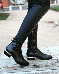The Fairoks Black Leather Pointy Toe Knee High Boot