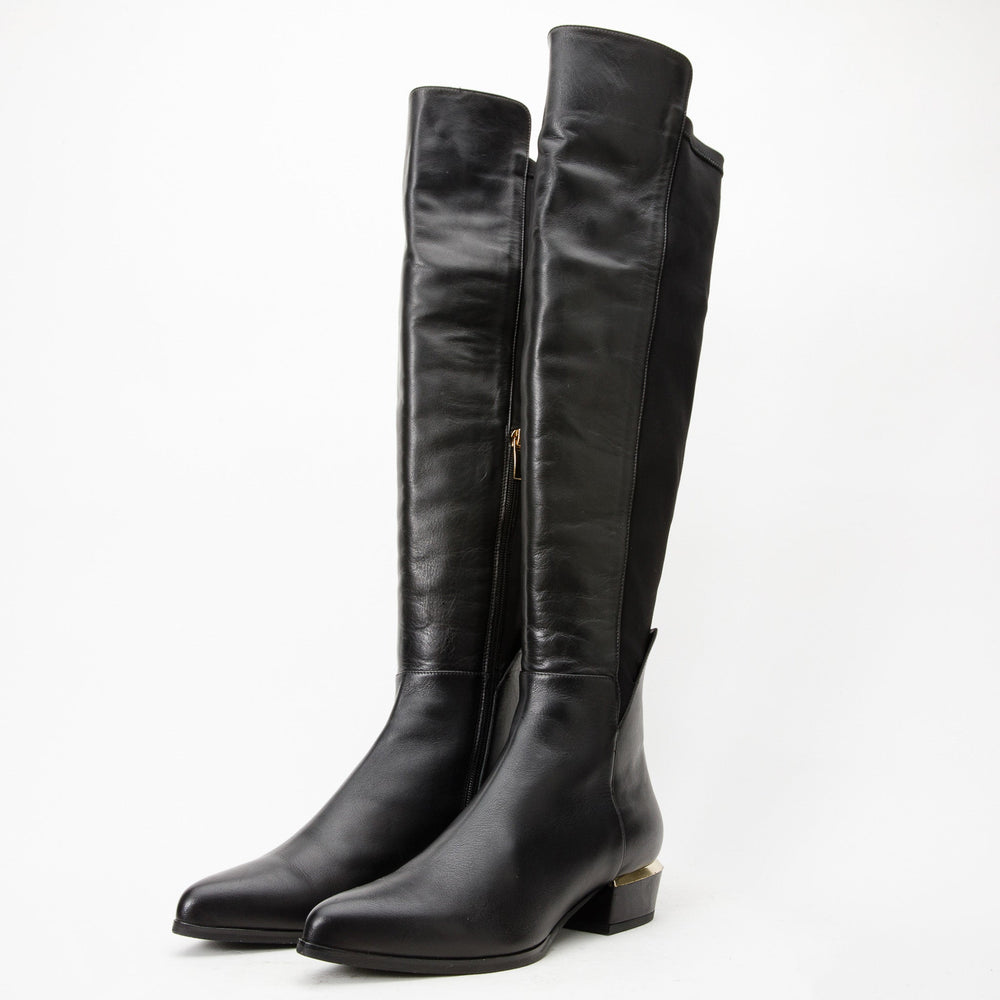 The Fairoks Black Leather Pointy Toe Knee High Boot