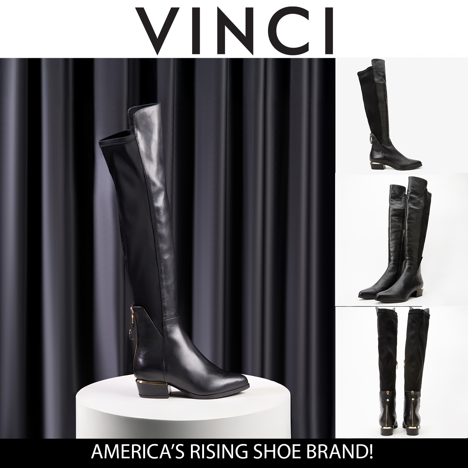 The Fairoks Black Leather Pointy Toe Knee High Boot