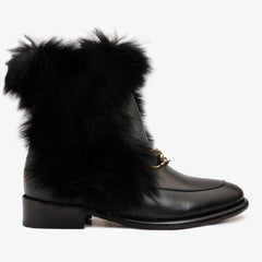 The Izmir Black Leather Natural Fur Mid Calf Boot