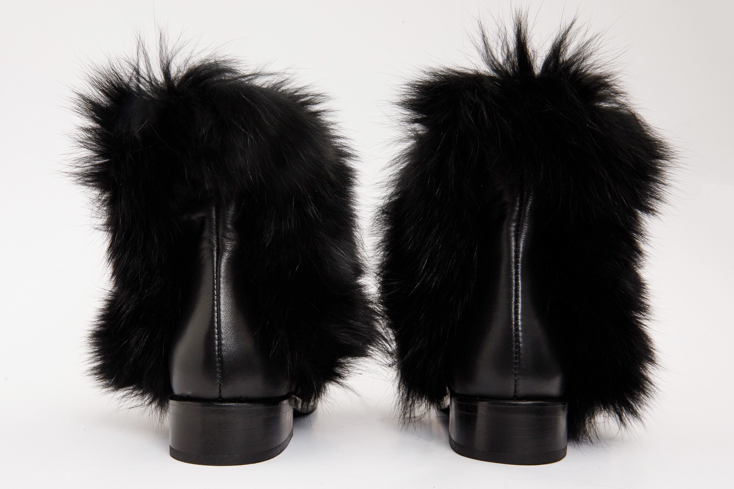 The Izmir Black Leather Natural Fur Mid Calf Boot