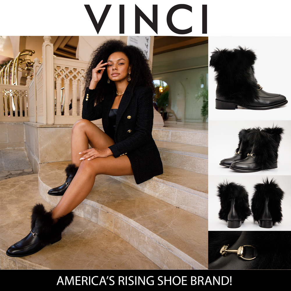 The Izmir Black Leather Natural Fur Mid Calf Boot