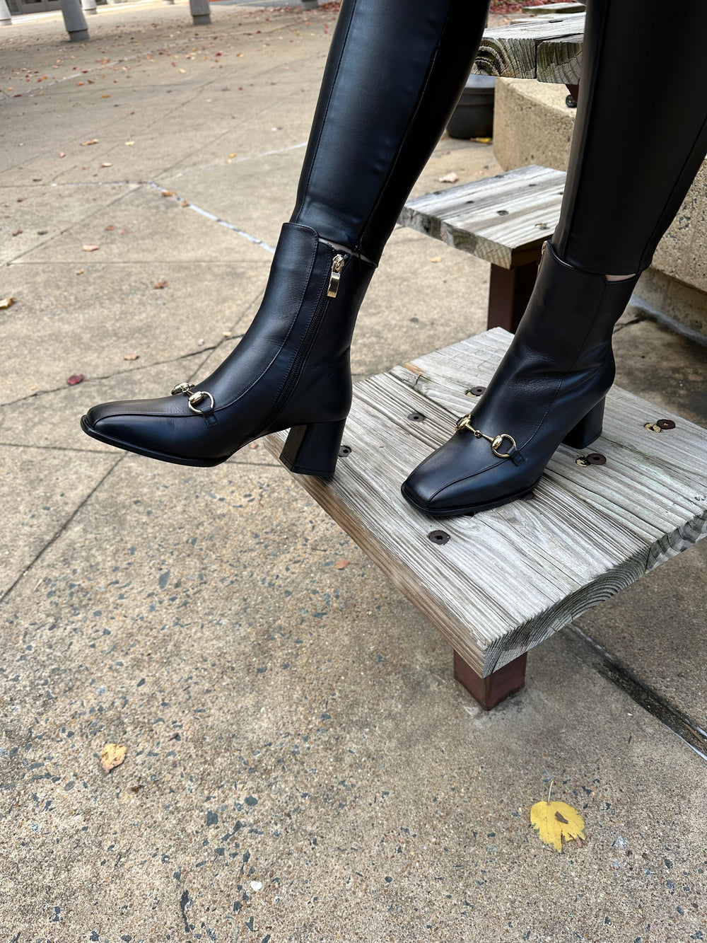 The Bukres Black Leather Block Heel Boot