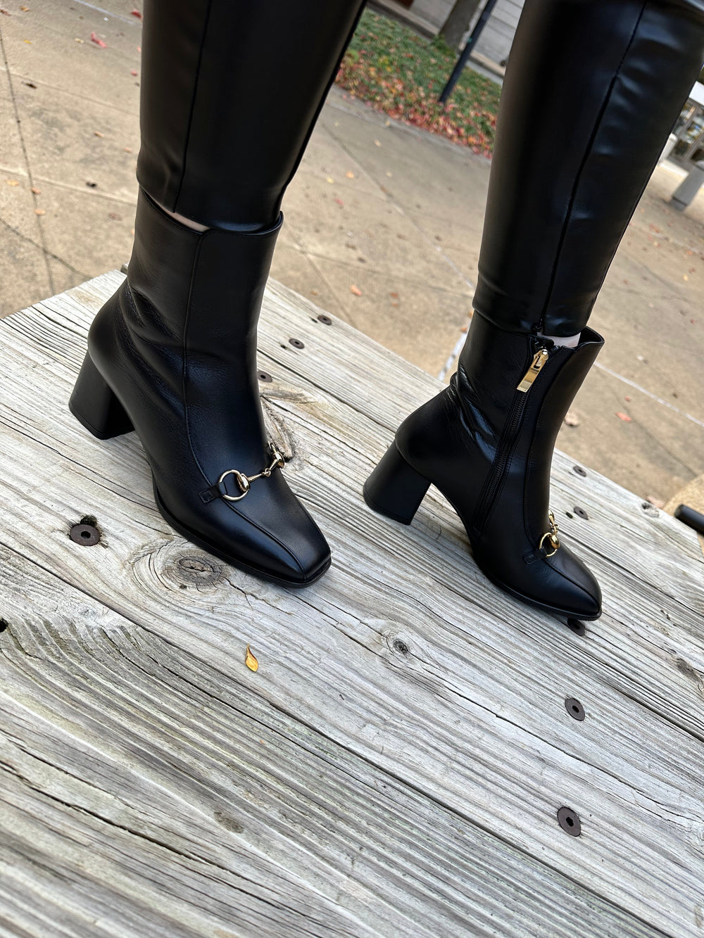 The Bukres Black Leather Block Heel Boot
