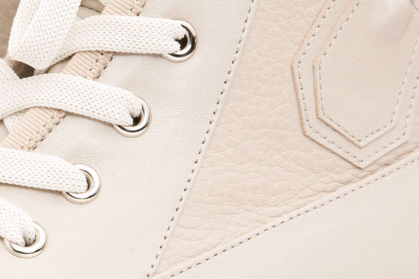 The Arata Cream Leather Lace-Up Ankle Boot With a Side Zipper