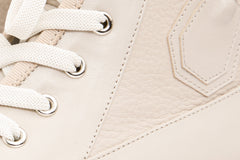 The Arata Cream Leather Lace-Up Ankle Boot With a Side Zipper