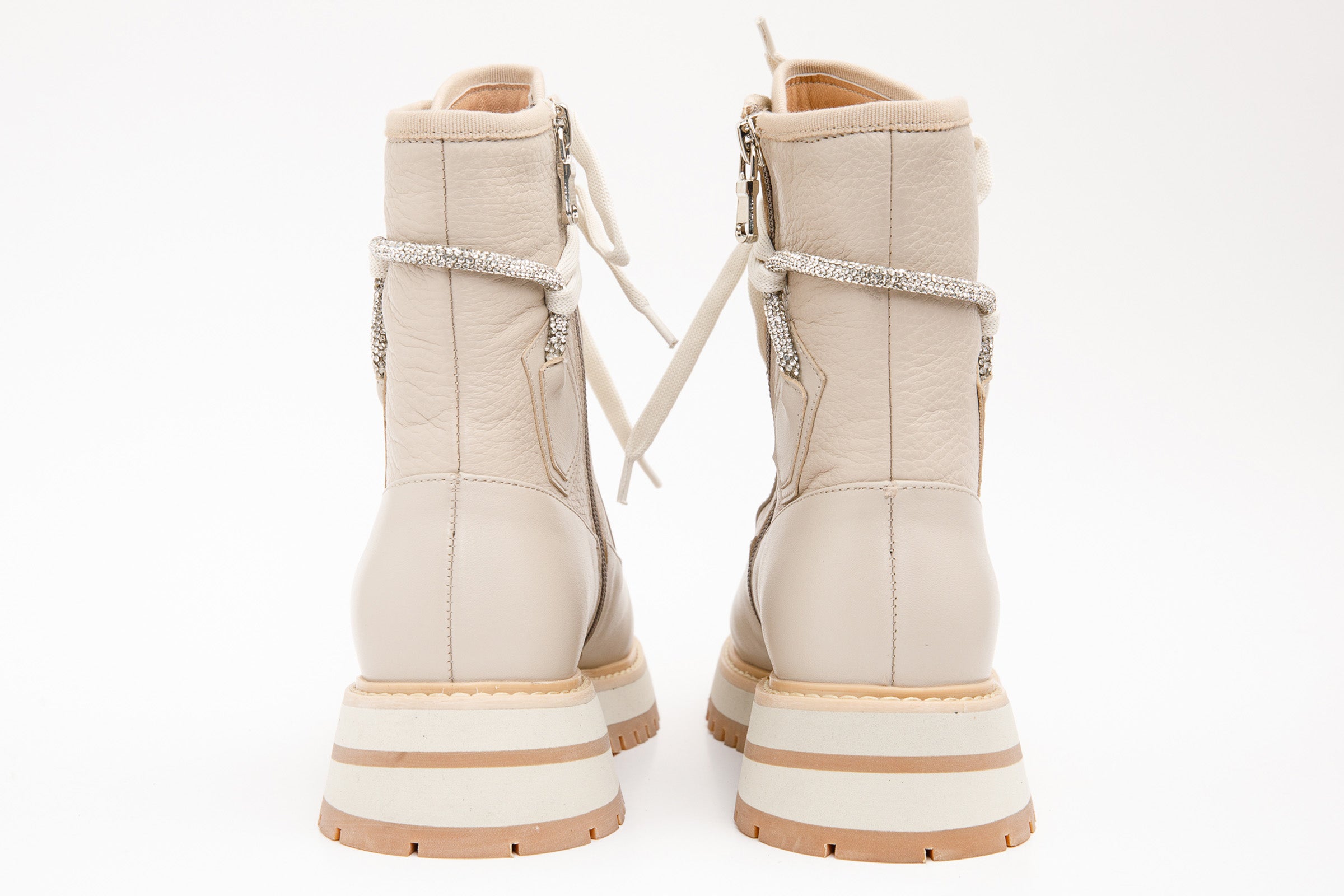 The Arata Cream Leather Lace-Up Ankle Boot With a Side Zipper