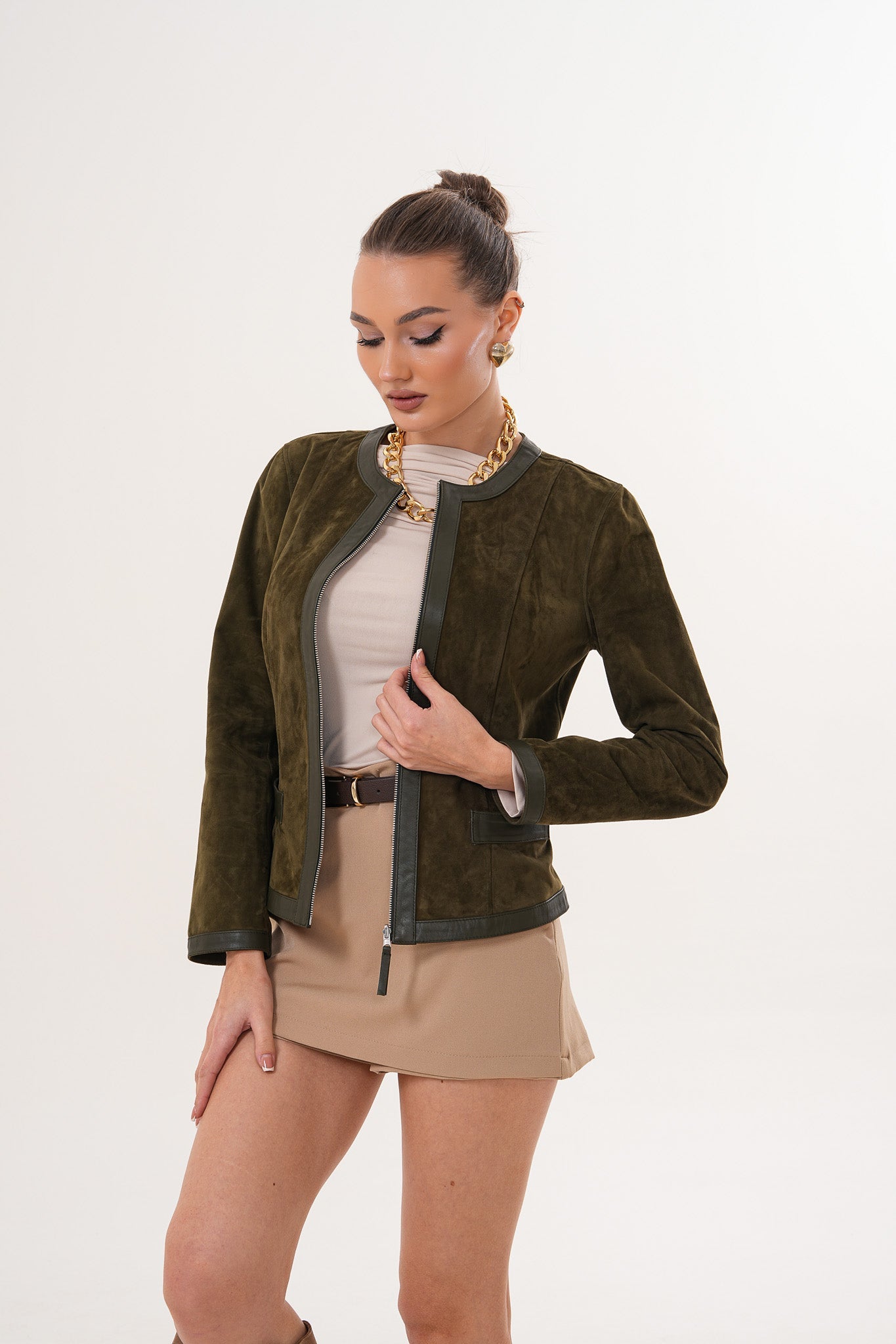 The Nyvessa Reversible Leather Jacket – Olive Green