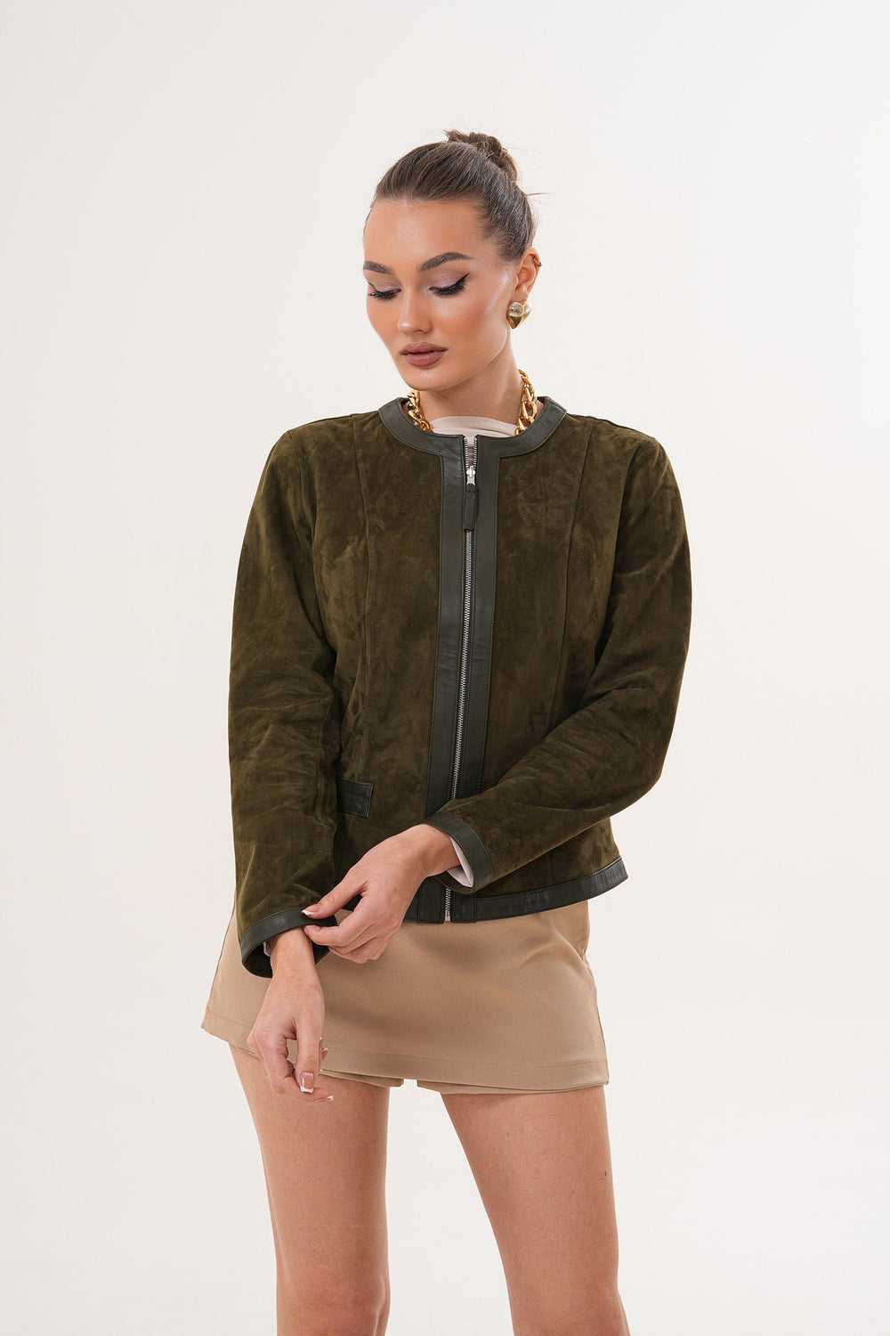 The Nyvessa Reversible Leather Jacket – Olive Green