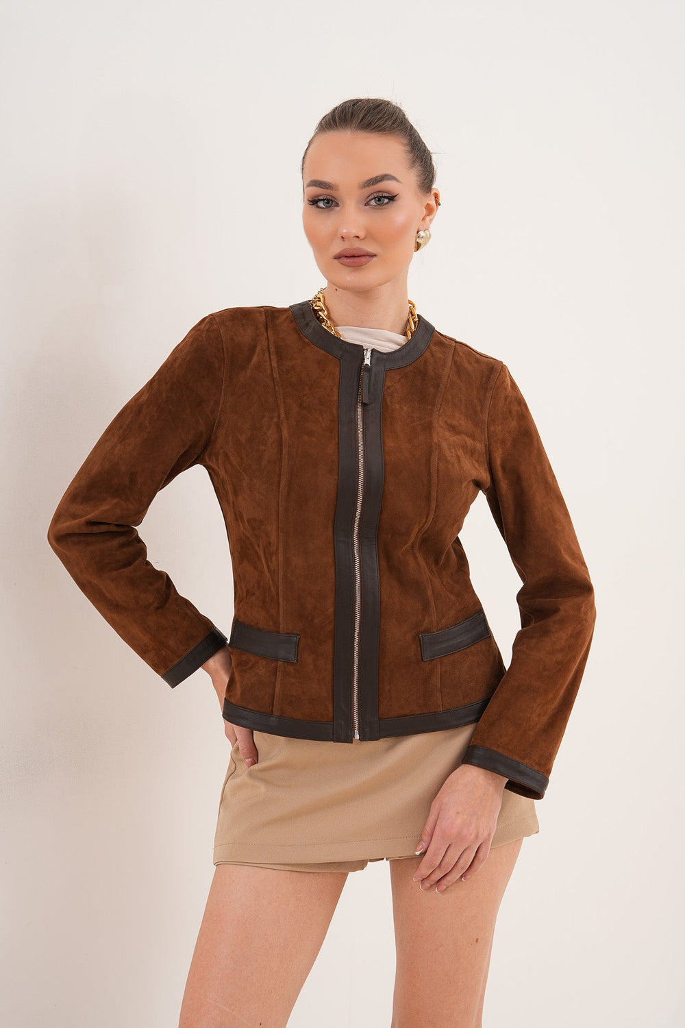 The Nyvessa Reversible Brown Suede Dark Brown Leather Jacket