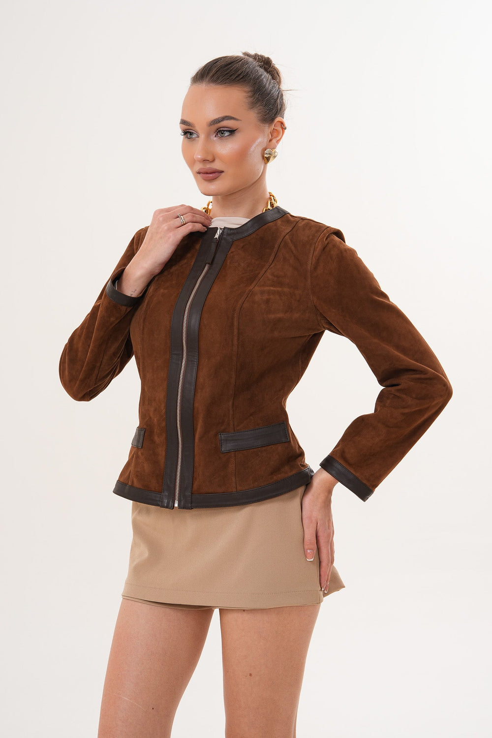 The Nyvessa Reversible Brown Suede Dark Brown Leather Jacket