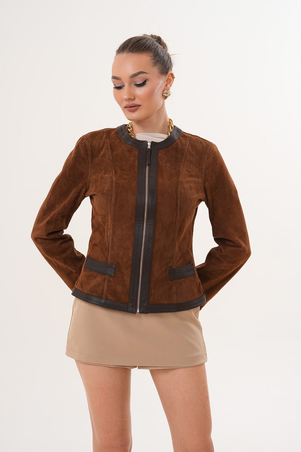 The Nyvessa Reversible Brown Suede Dark Brown Leather Jacket