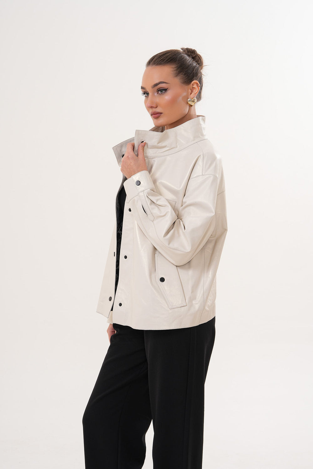 The Velmira Reversible Ivory Leather Jacket