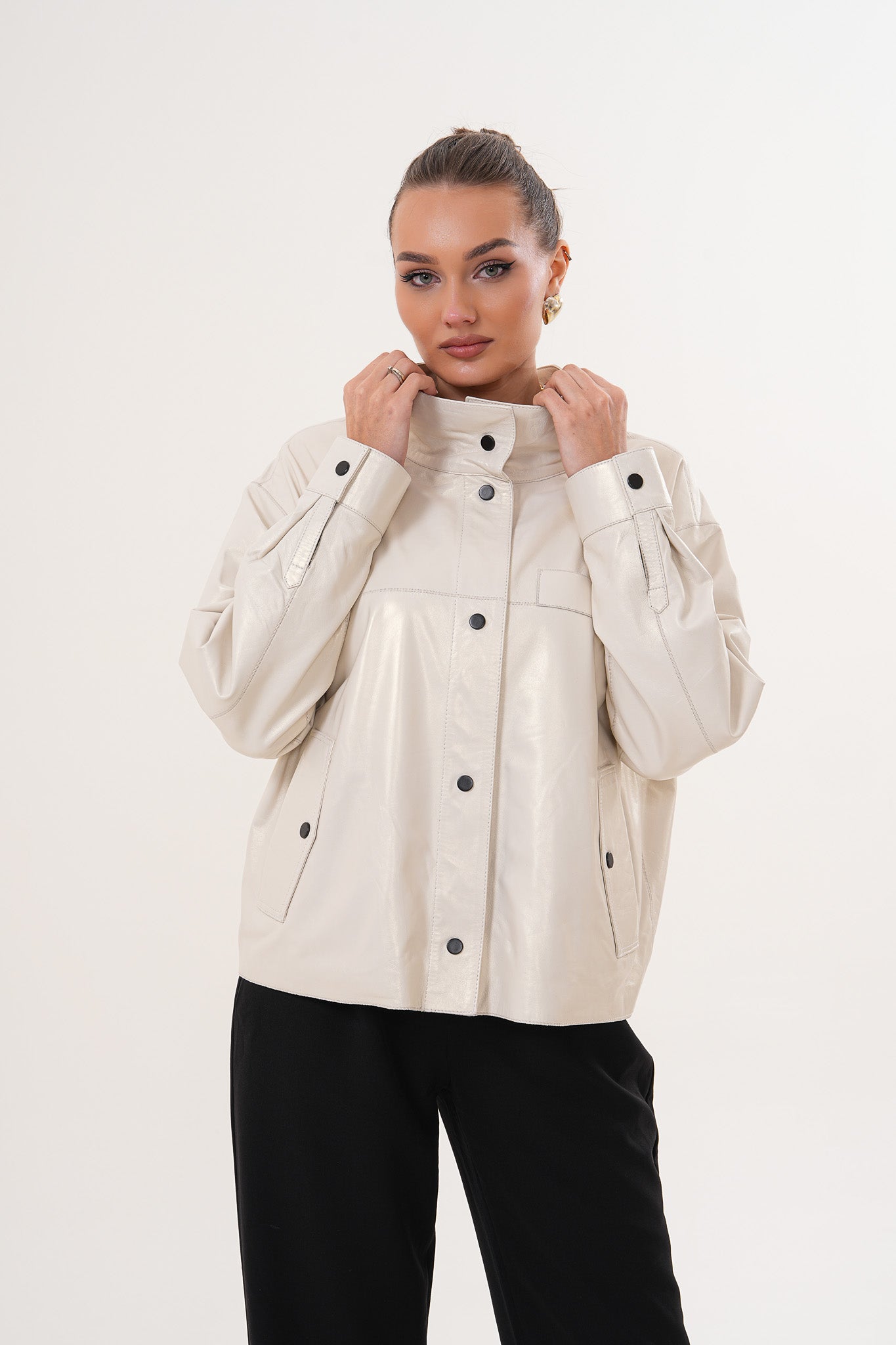 The Velmira Reversible Ivory Leather Jacket
