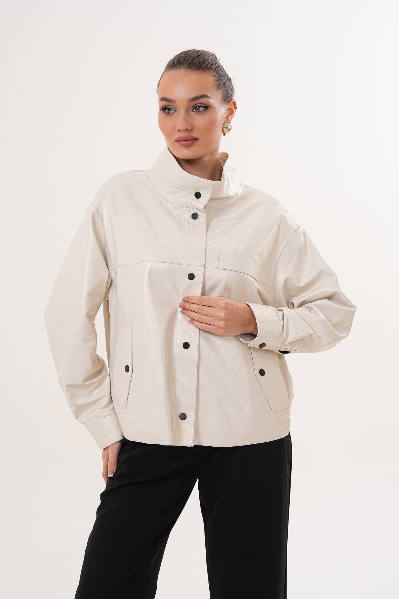 The Velmira Reversible Ivory Leather Jacket