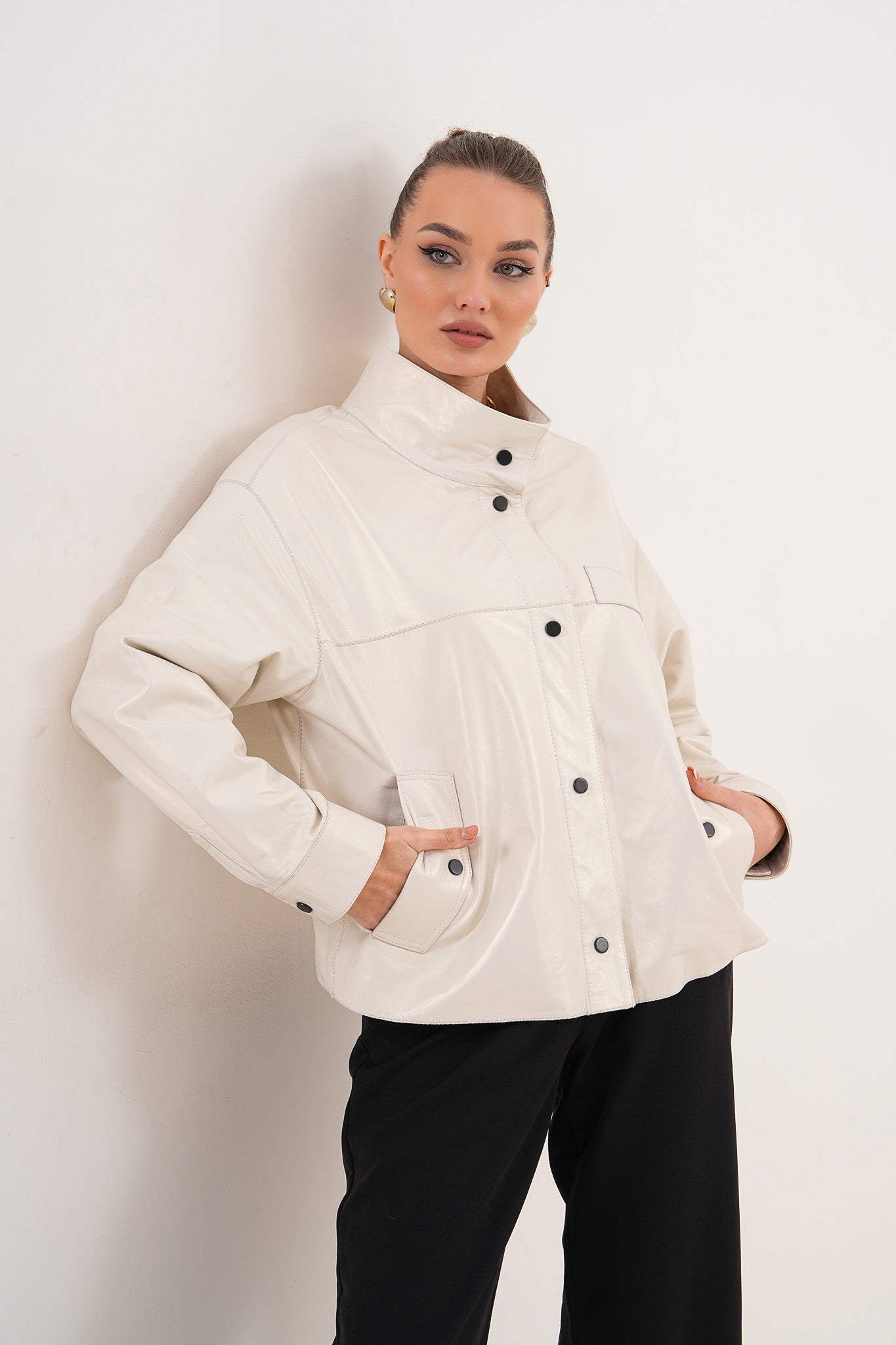 The Velmira Reversible Ivory Leather Jacket