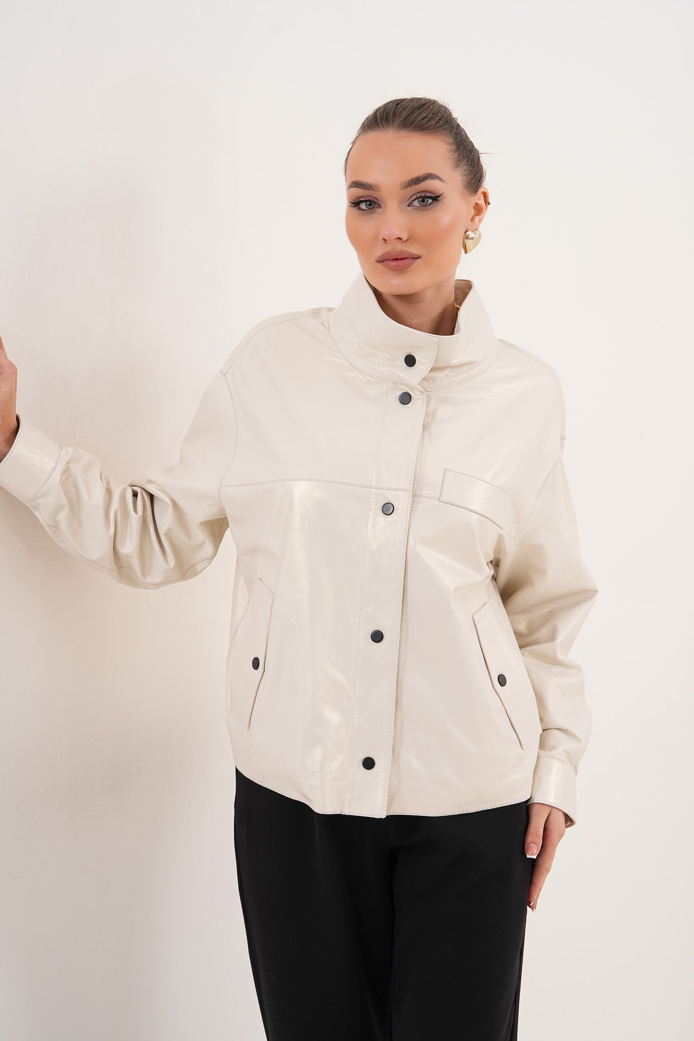 The Velmira Reversible Ivory Leather Jacket