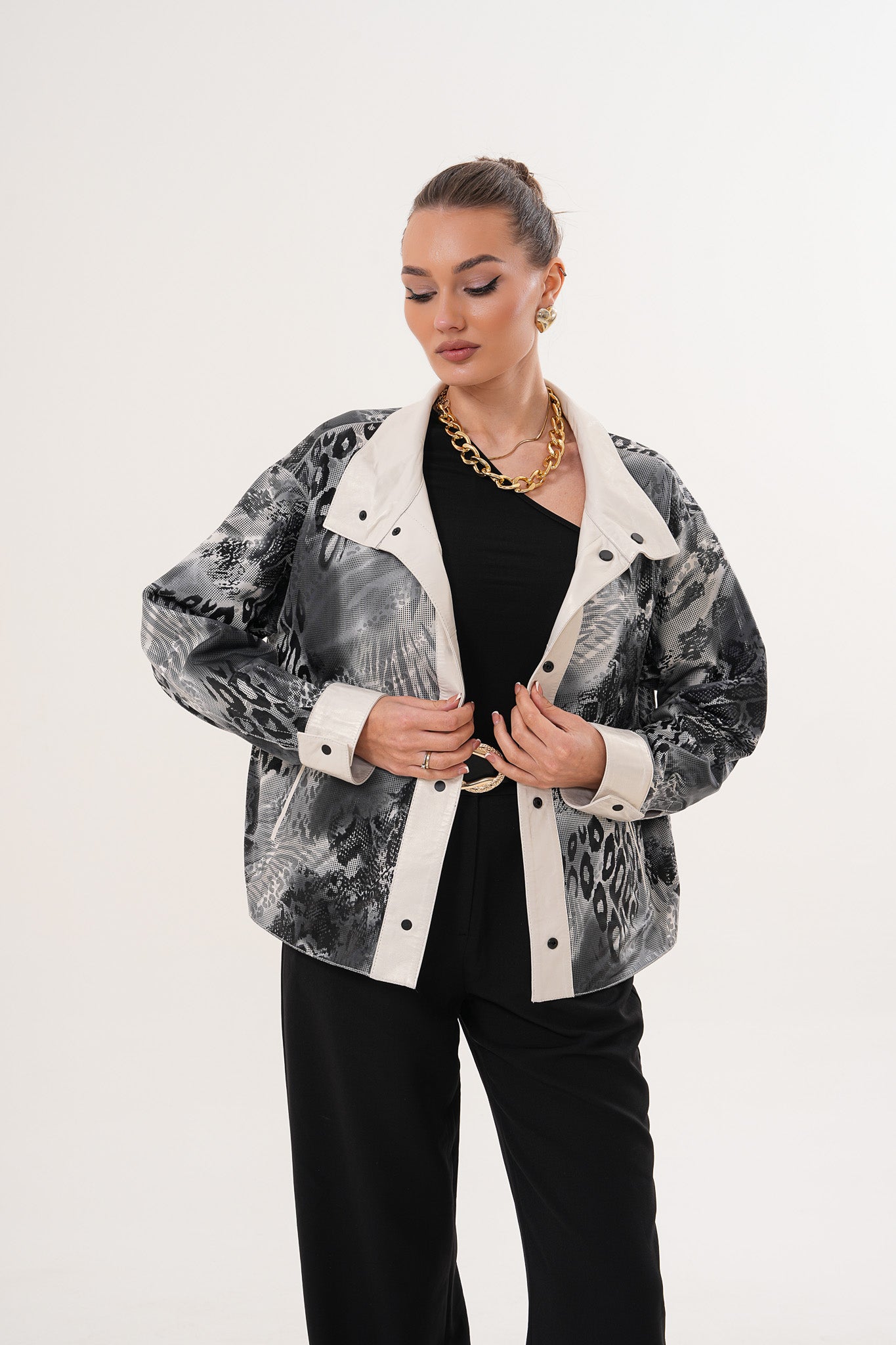 The Velmira Reversible Ivory Leather Jacket