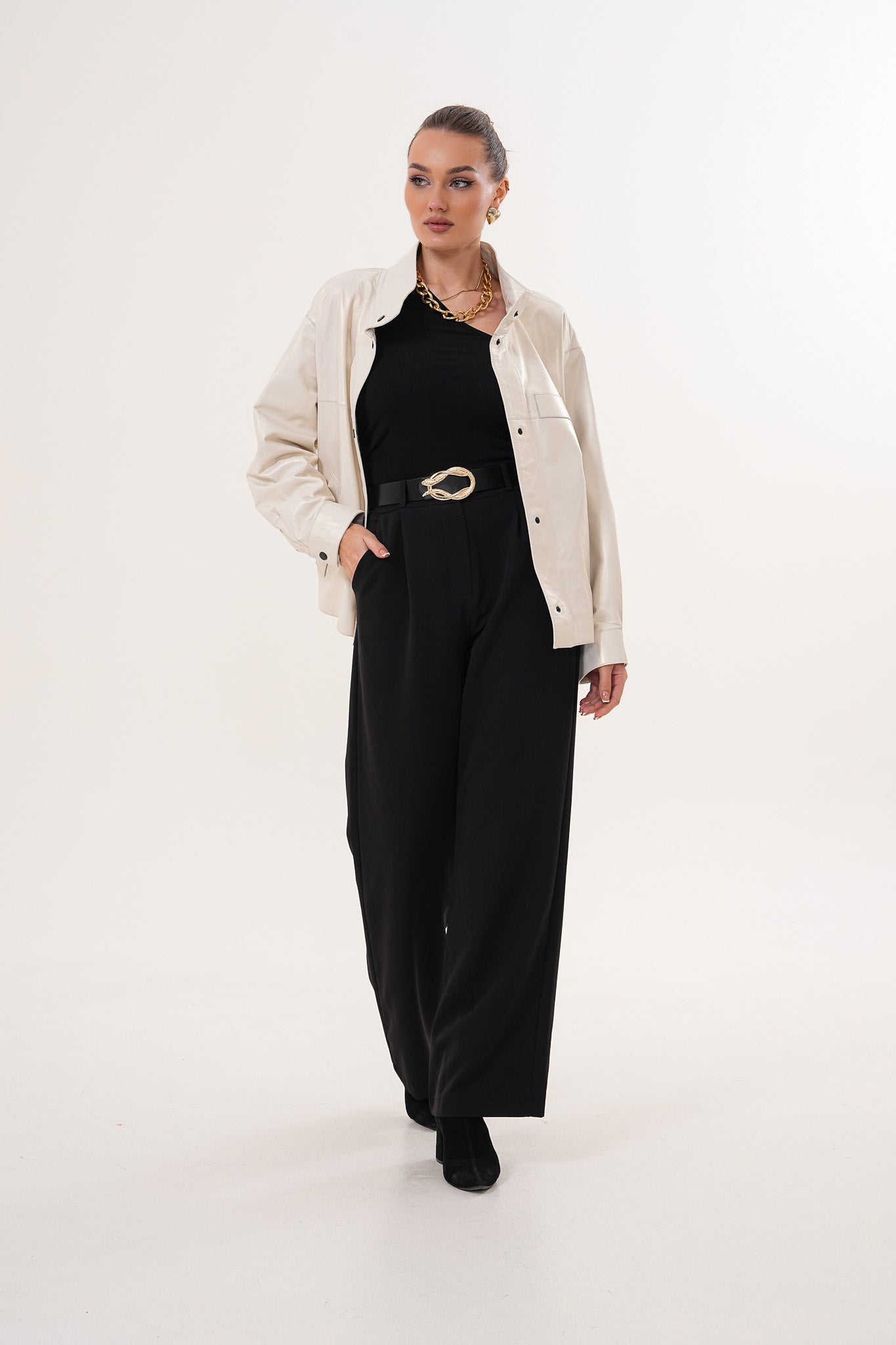 The Velmira Reversible Ivory Leather Jacket