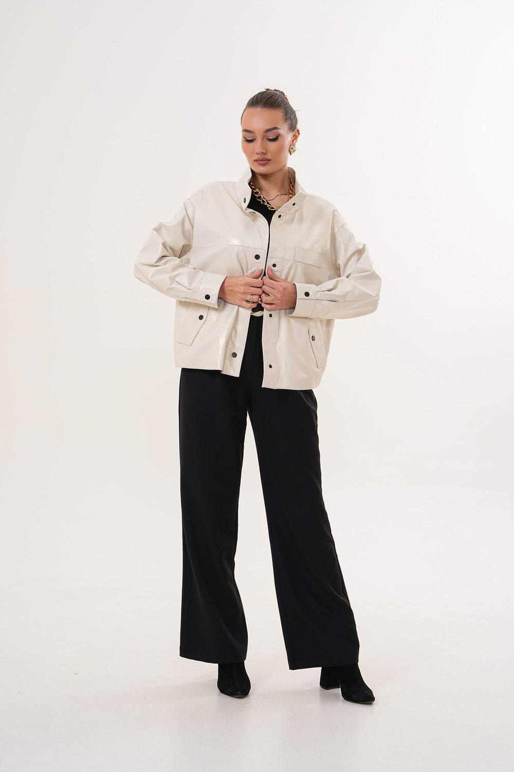 The Velmira Reversible Ivory Leather Jacket