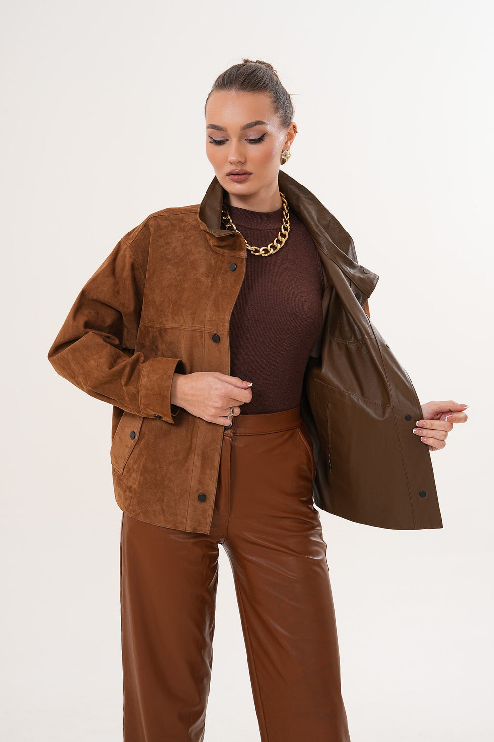 The Ravessa Reversible Brown Suede Leather Jacket