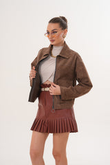 Elvoria Reversible Leather Jacket – Taupe \/ Suede Brown
