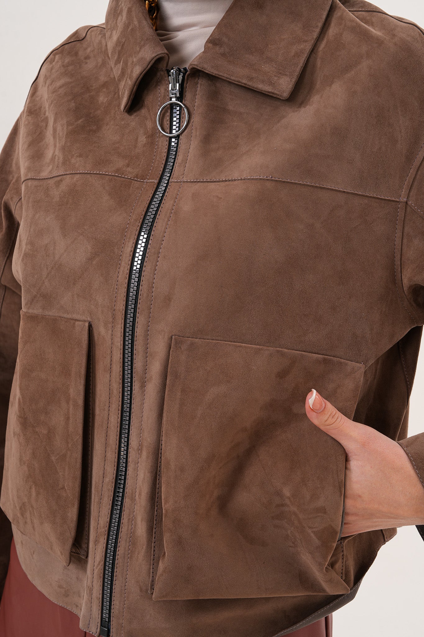 Elvoria Reversible Leather Jacket – Taupe \/ Suede Brown