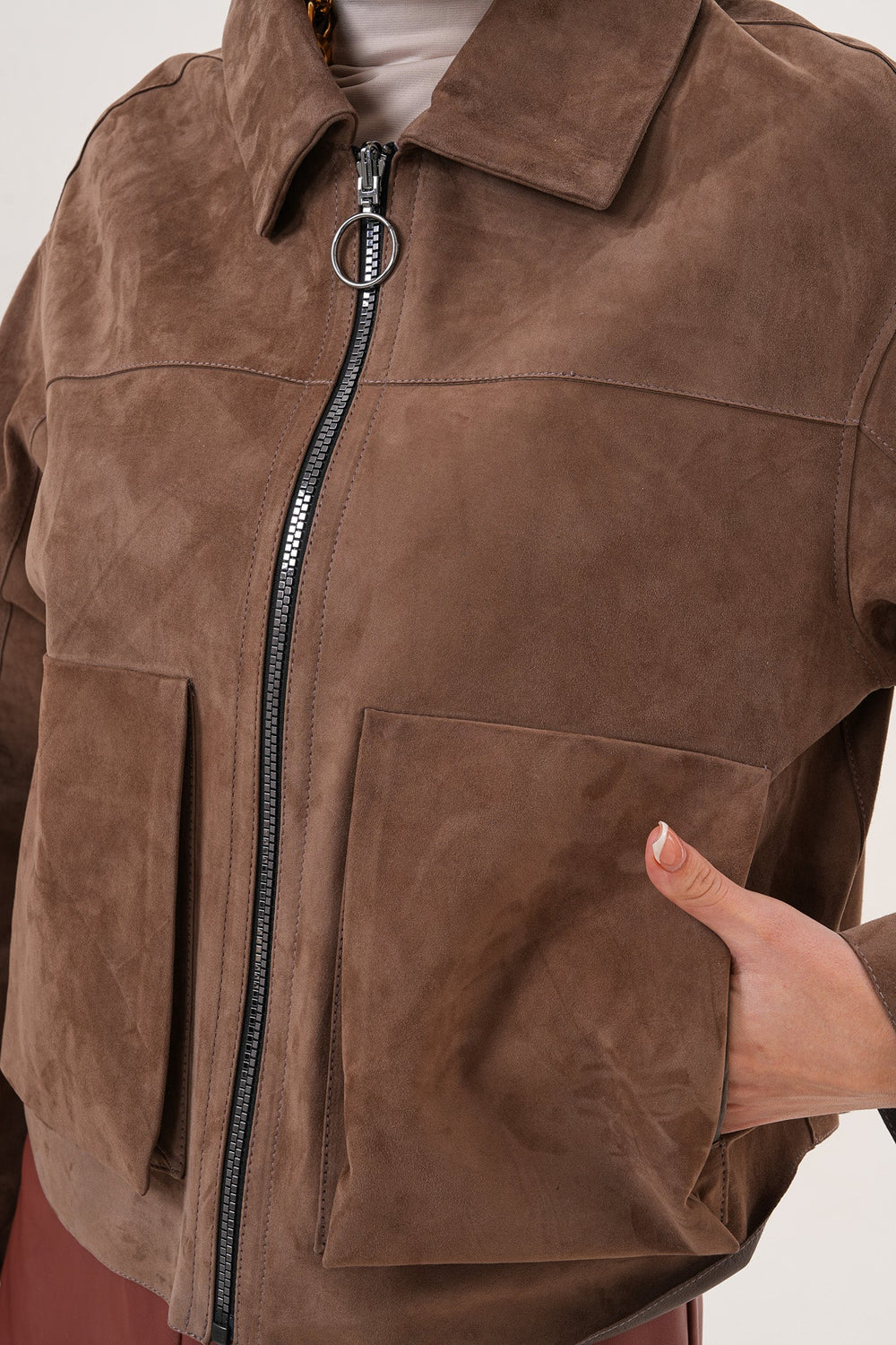 Elvoria Reversible Leather Jacket – Taupe \/ Suede Brown