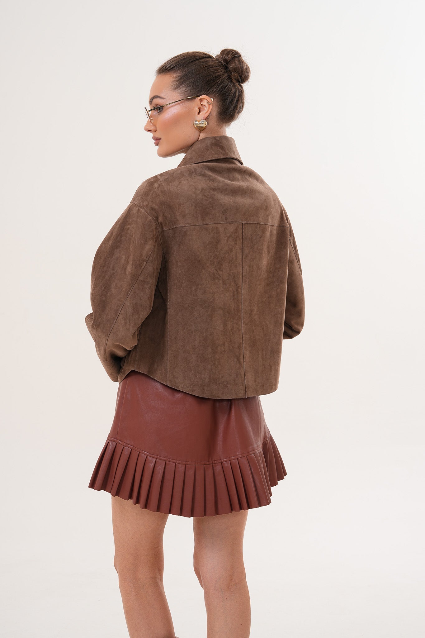 Elvoria Reversible Leather Jacket – Taupe \/ Suede Brown