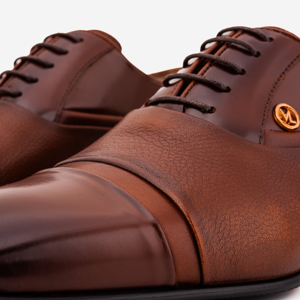 The Rockwell Handmade Tan Leather Cap Toe Oxford Shoe