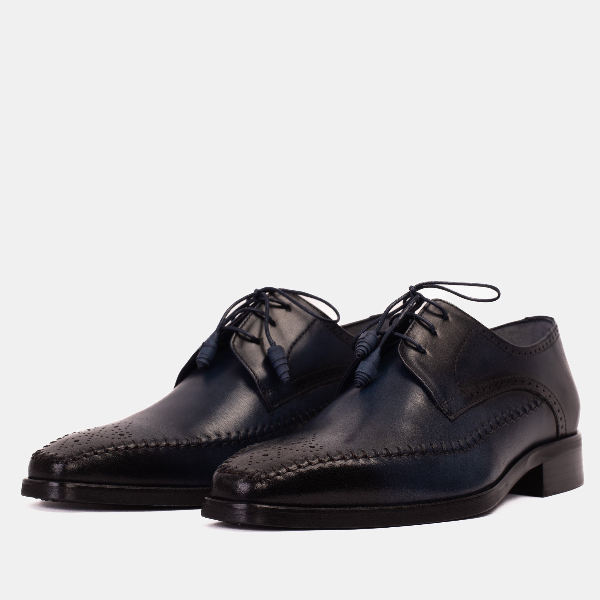 The Moon Navy Blue Leather Derby  Shoe