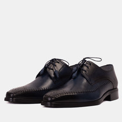 The Moon Navy Blue Leather Derby  Shoe