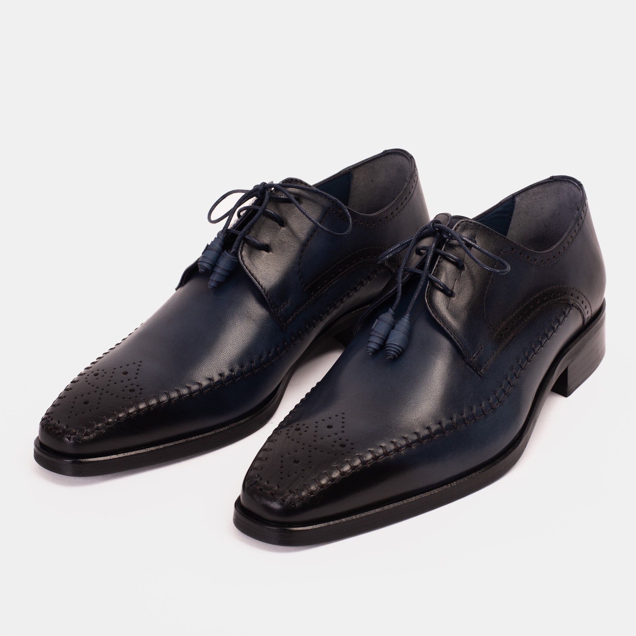 The Moon Navy Blue Leather Derby  Shoe