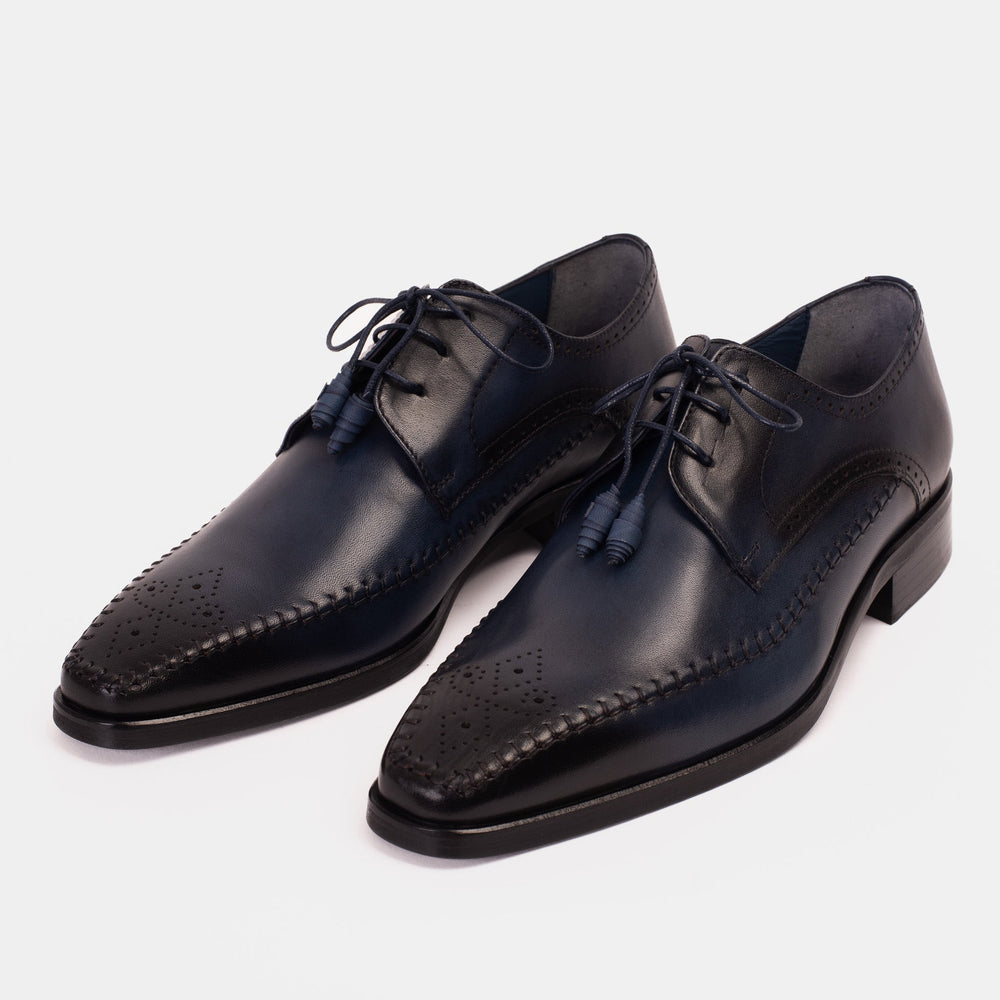 The Moon Navy Blue Leather Derby  Shoe