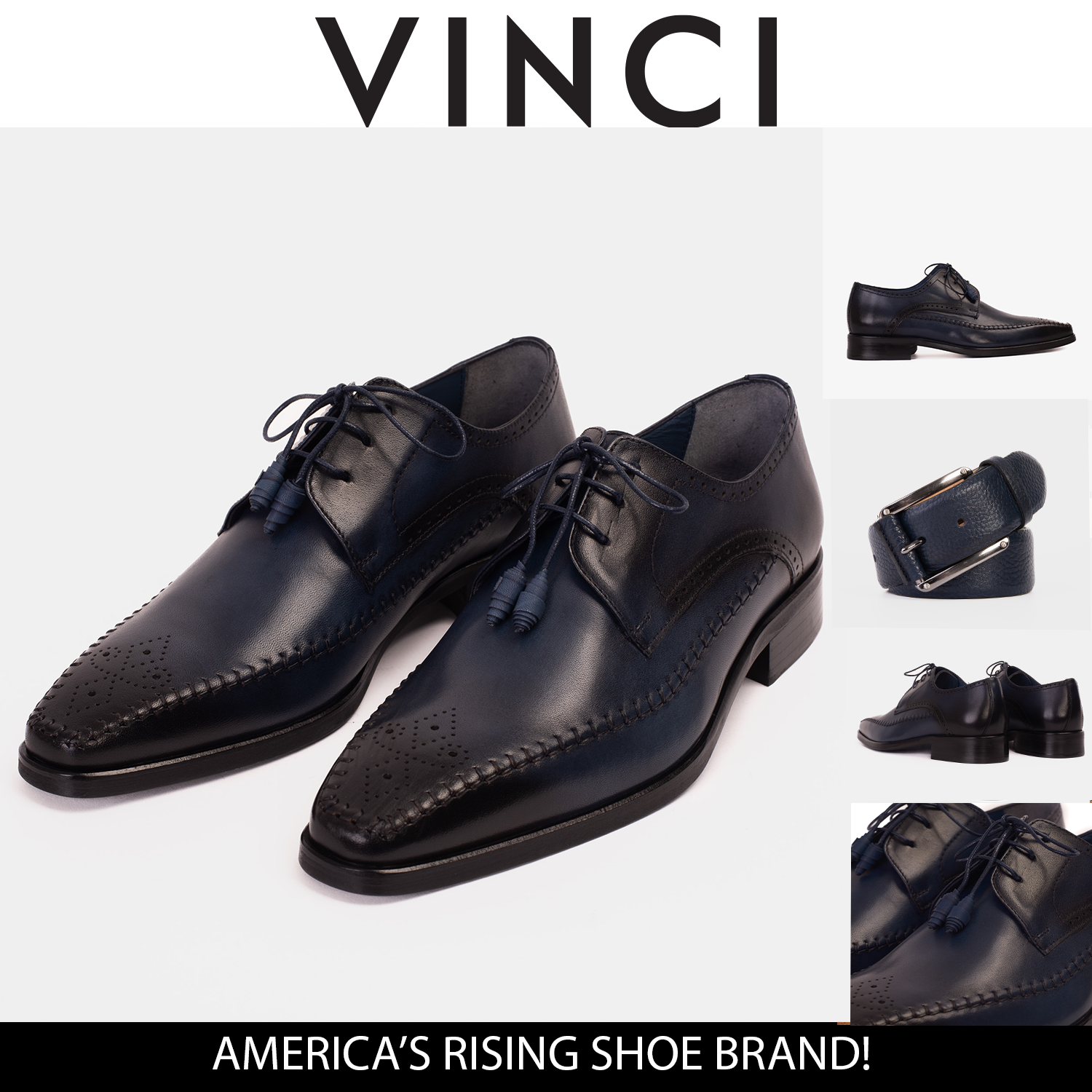The Moon Navy Blue Leather Derby  Shoe