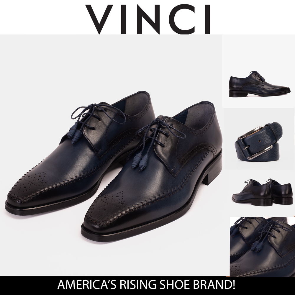 The Moon Navy Blue Leather Derby  Shoe