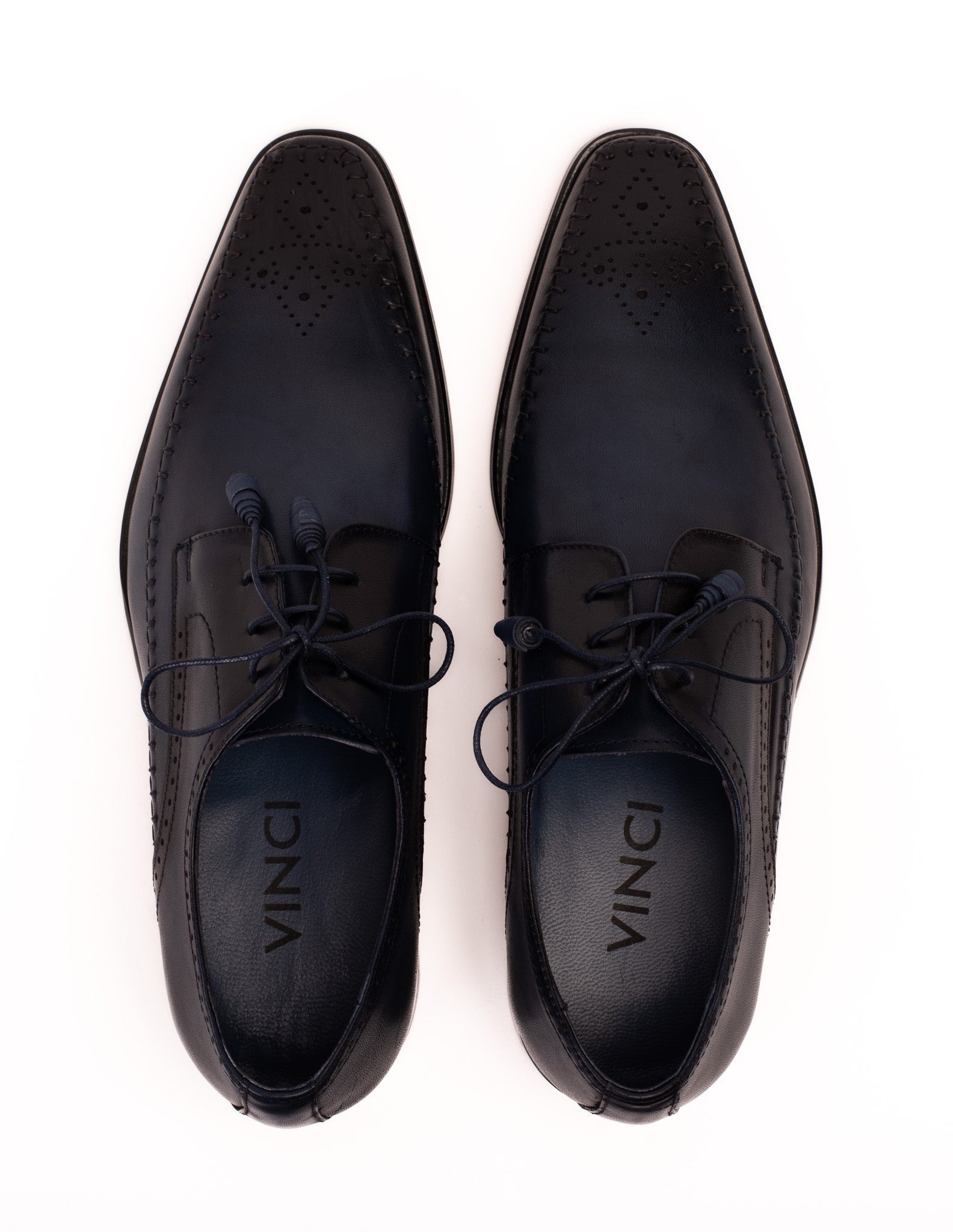 The Moon Navy Blue Leather Derby  Shoe