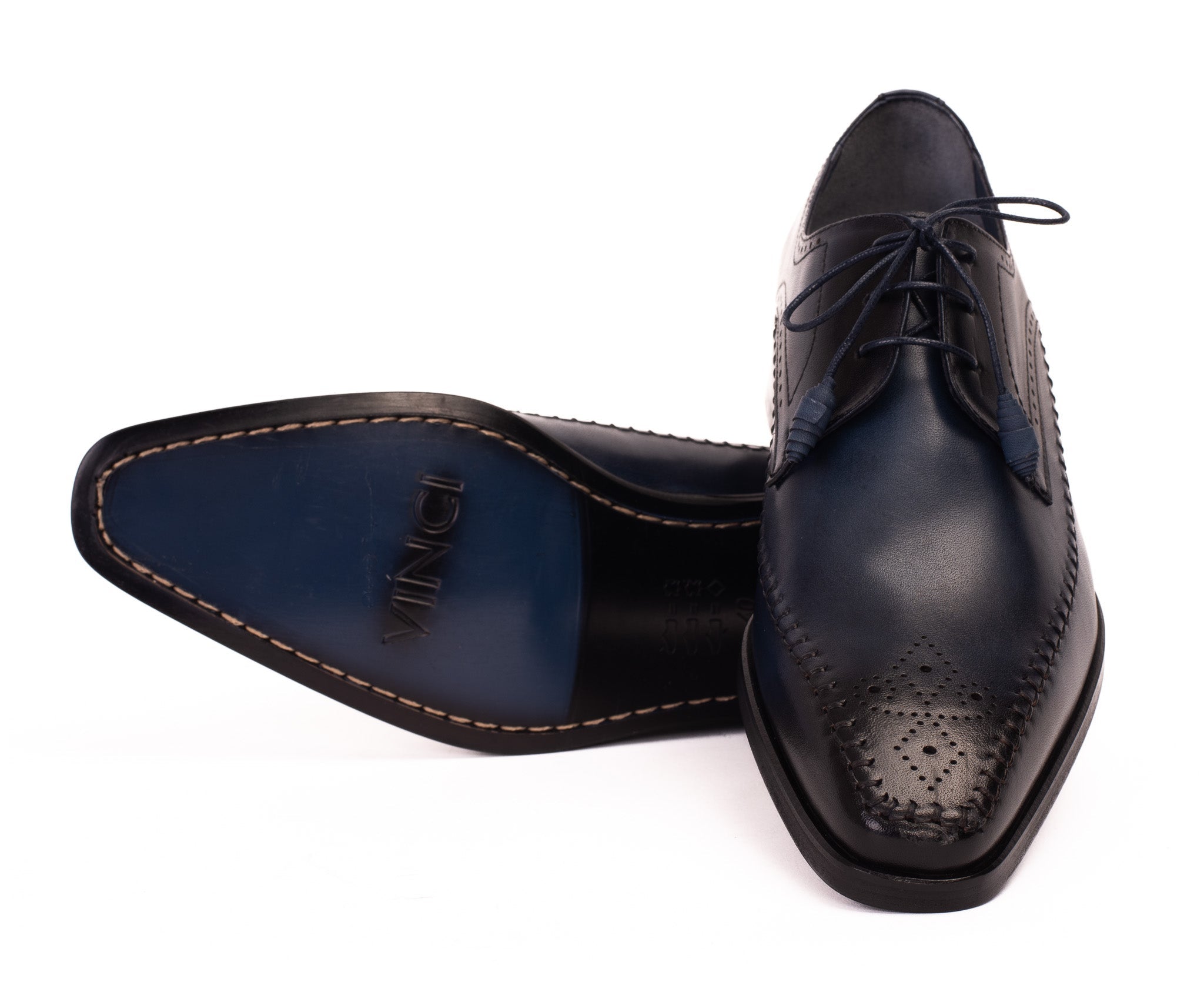 The Moon Navy Blue Leather Derby  Shoe