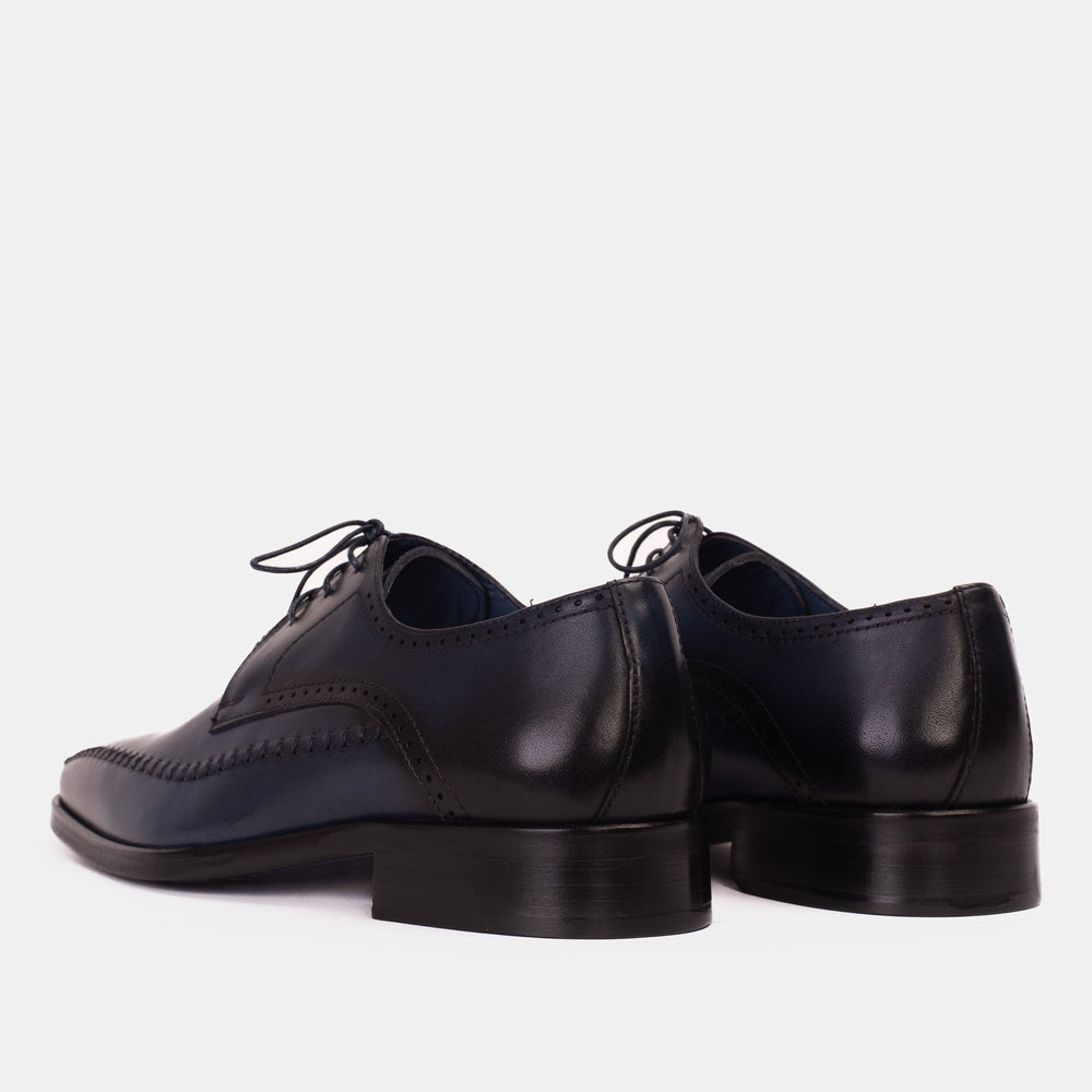The Moon Navy Blue Leather Derby  Shoe
