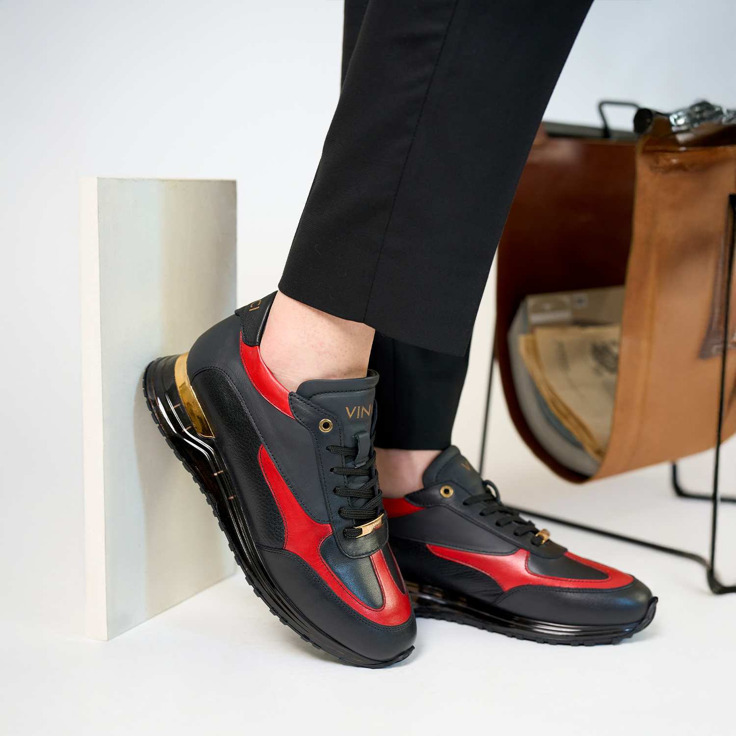 The Arda Black Red Leather Sneaker