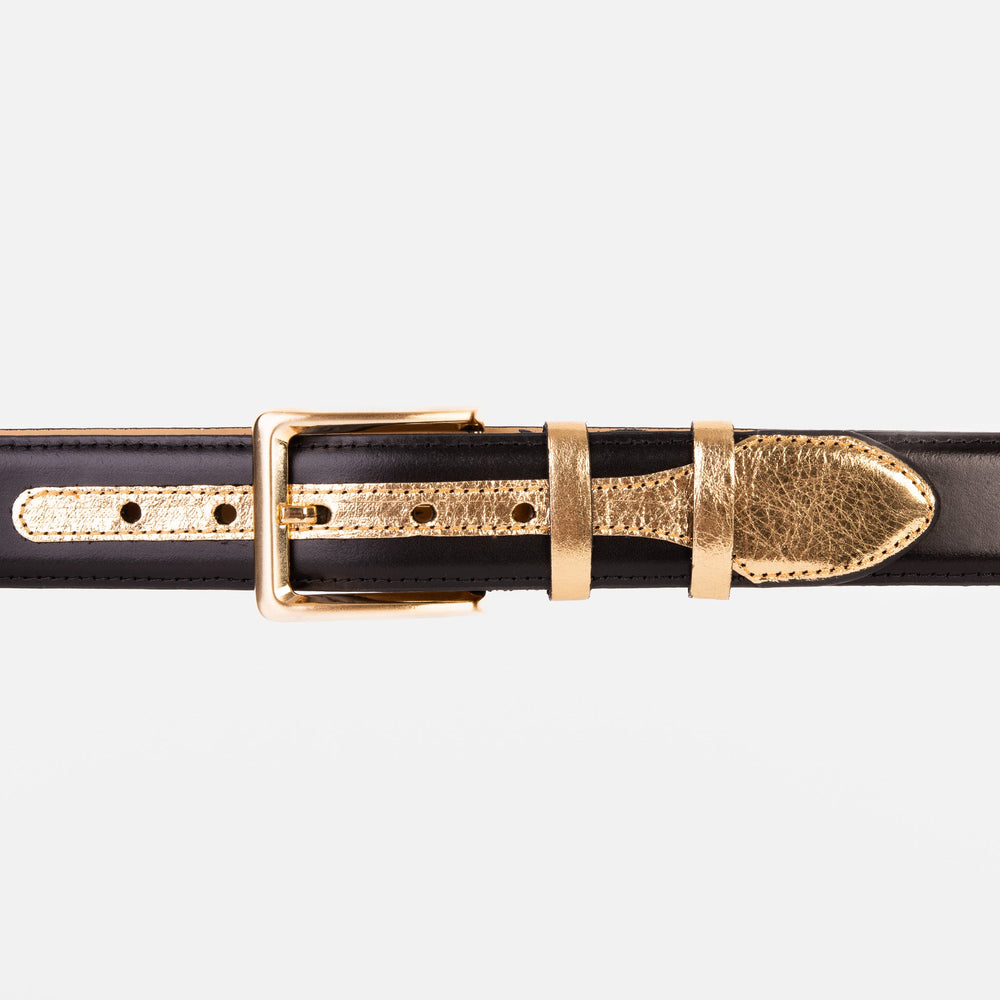 The Arda Black Gold Leather Belt