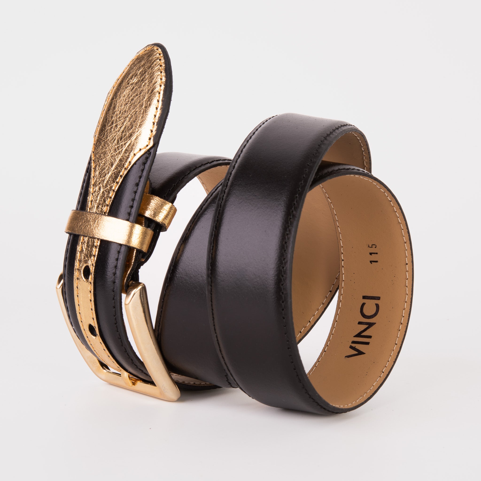 The Arda Black Gold Leather Belt