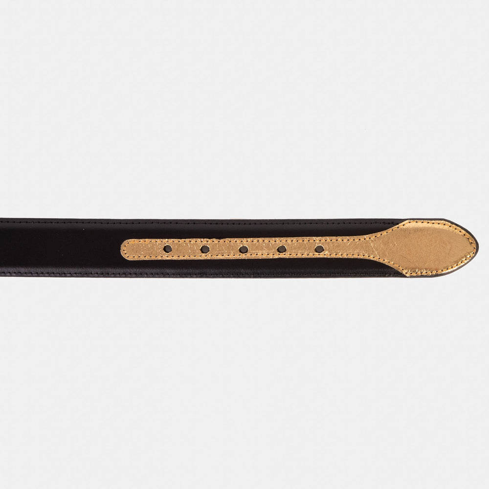 The Arda Black Gold Leather Belt