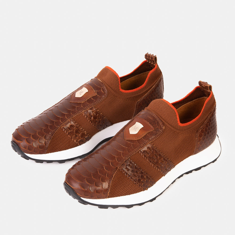 The Aslan Tan Knitted Leather Sneaker