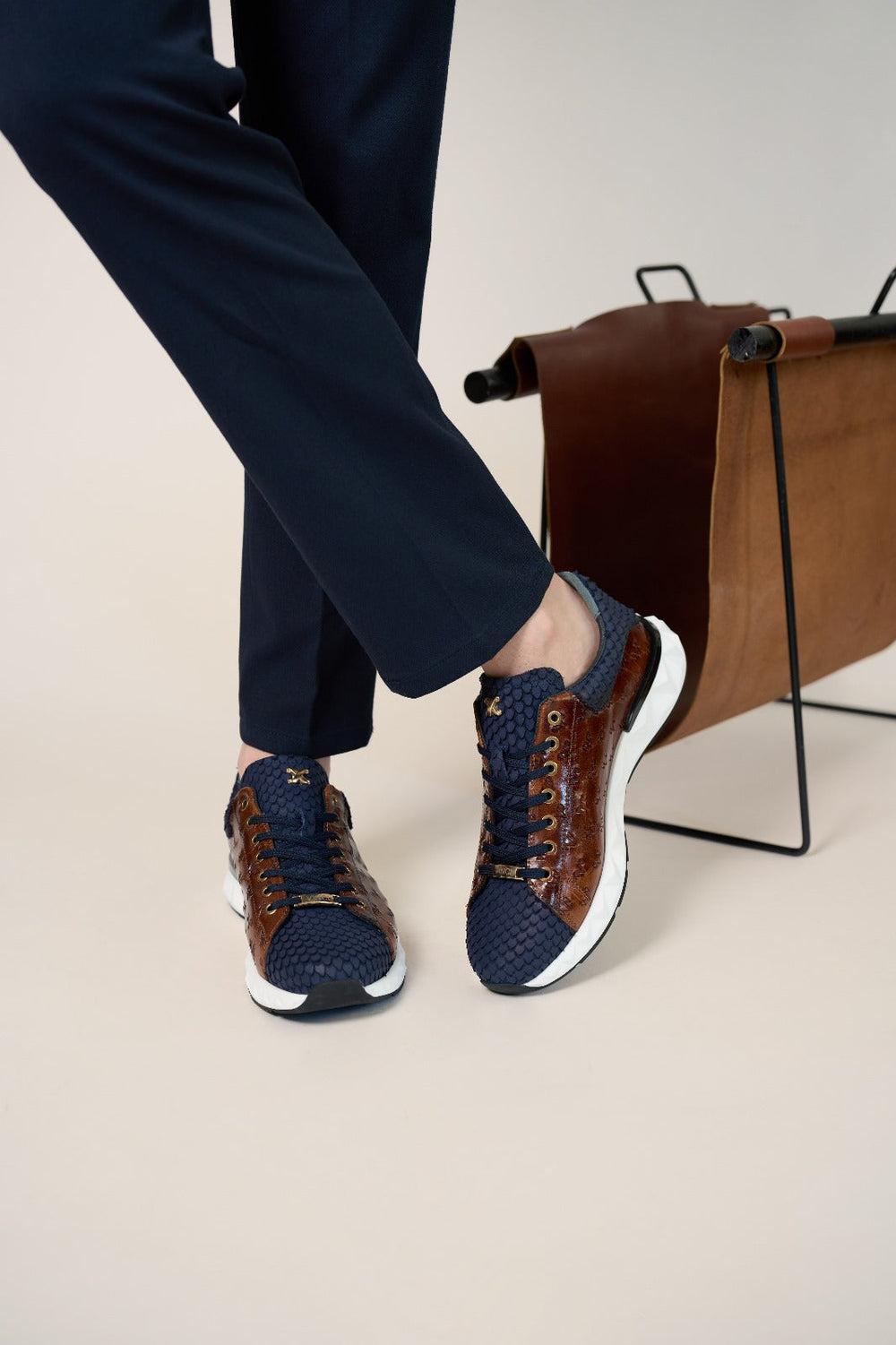 The Caesars Navy Tan Leather Sneaker